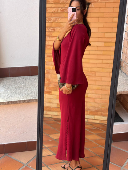 Vestido Bordô Manga Ampla
