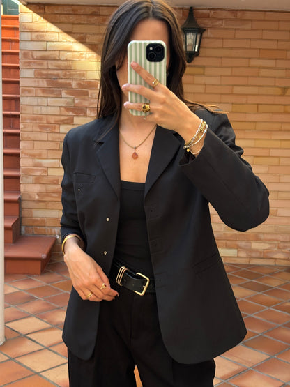 Blazer Preto Estruturado Com Forro Bordô