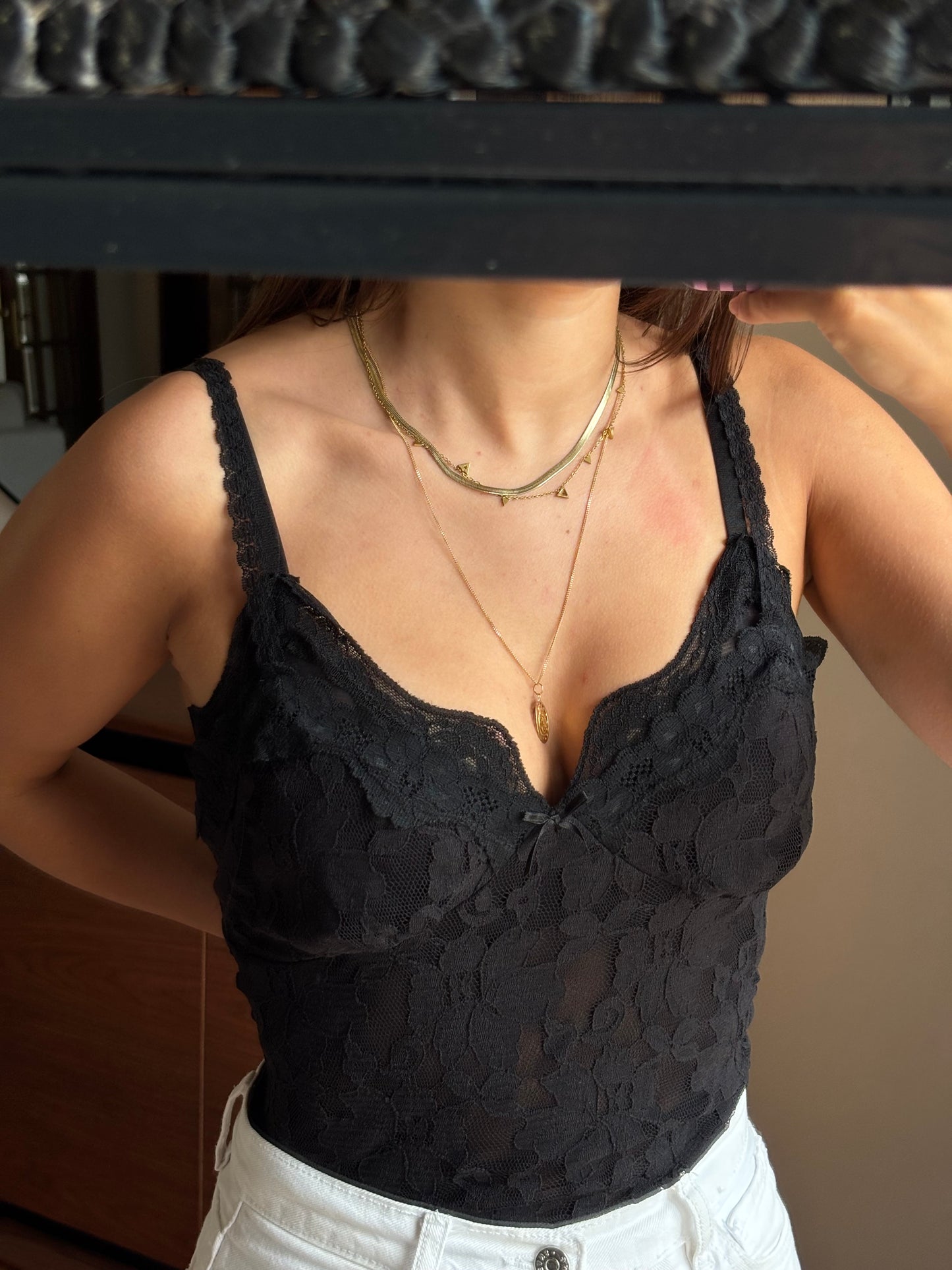Top Renda floral Preto