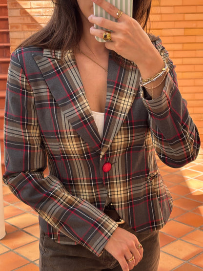 Blazer Rinascimento Xadrez Castanho e Vermelho