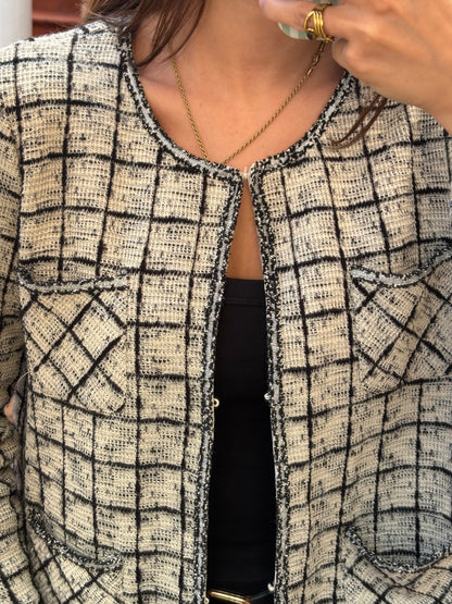 Blazer Xadrez Creme E Preto