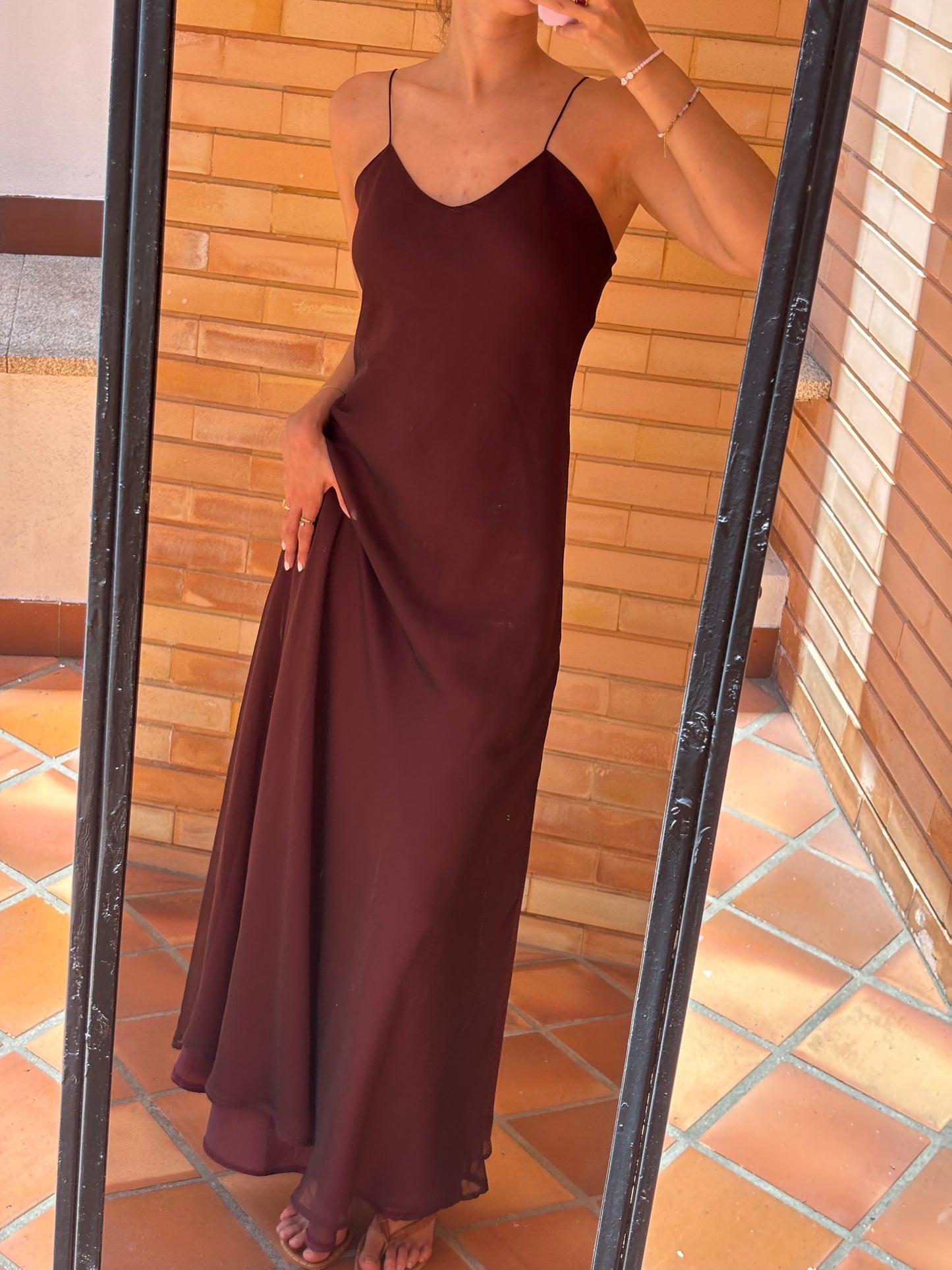 Vestido Slip Longo Bordô