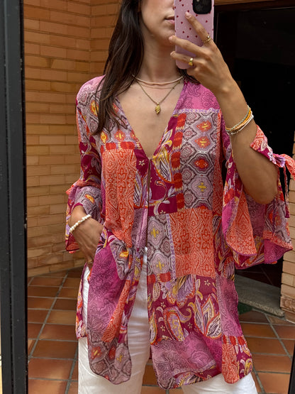 Camisa Fluida Patchwork Multicolor