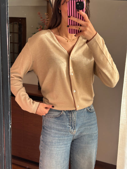 Cardigan Bege Botões Madre-Pérola