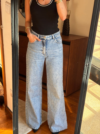 Calças De Ganga Wide Leg Azul Claro