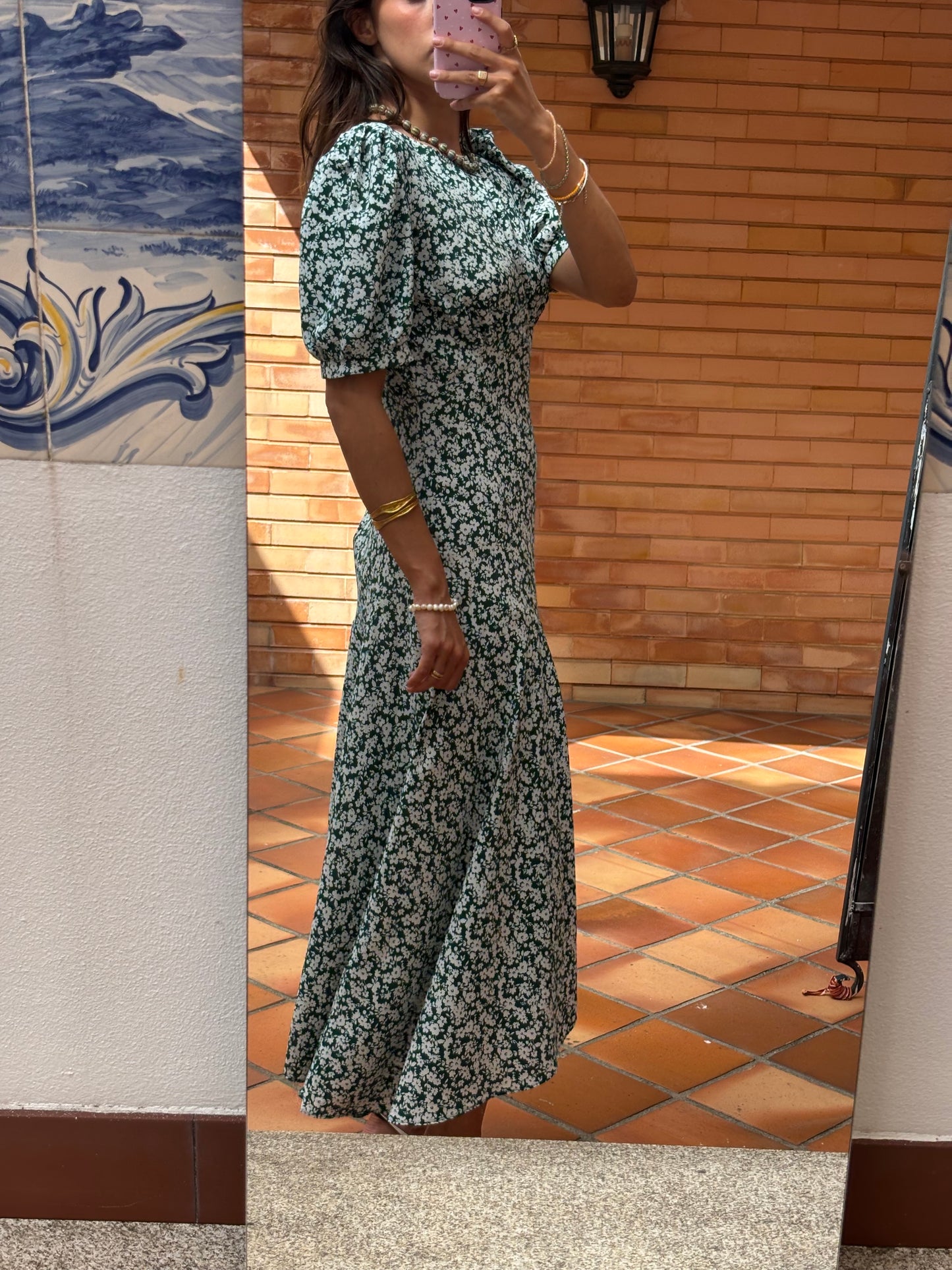 Vestido Floral Verde Midi