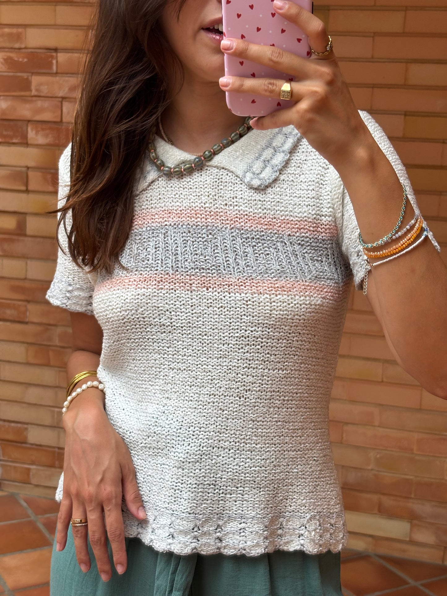 Tricot Riscas Rosa e Cinza