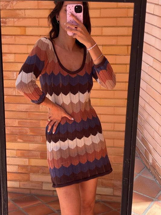 Vestido Tricot Chevron Multicolor