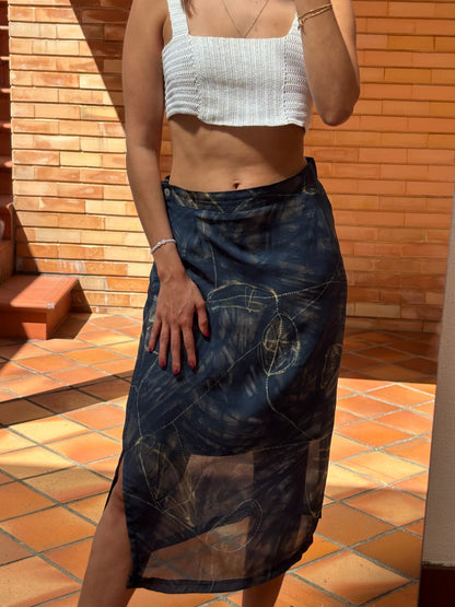 Saia Midi Vintage Azul Escuro