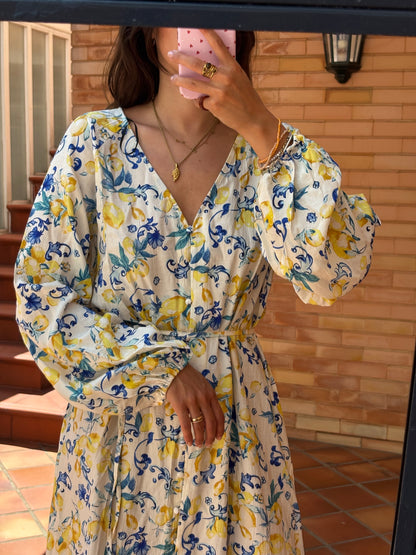 Vestido Estampado Floral Limões Novo