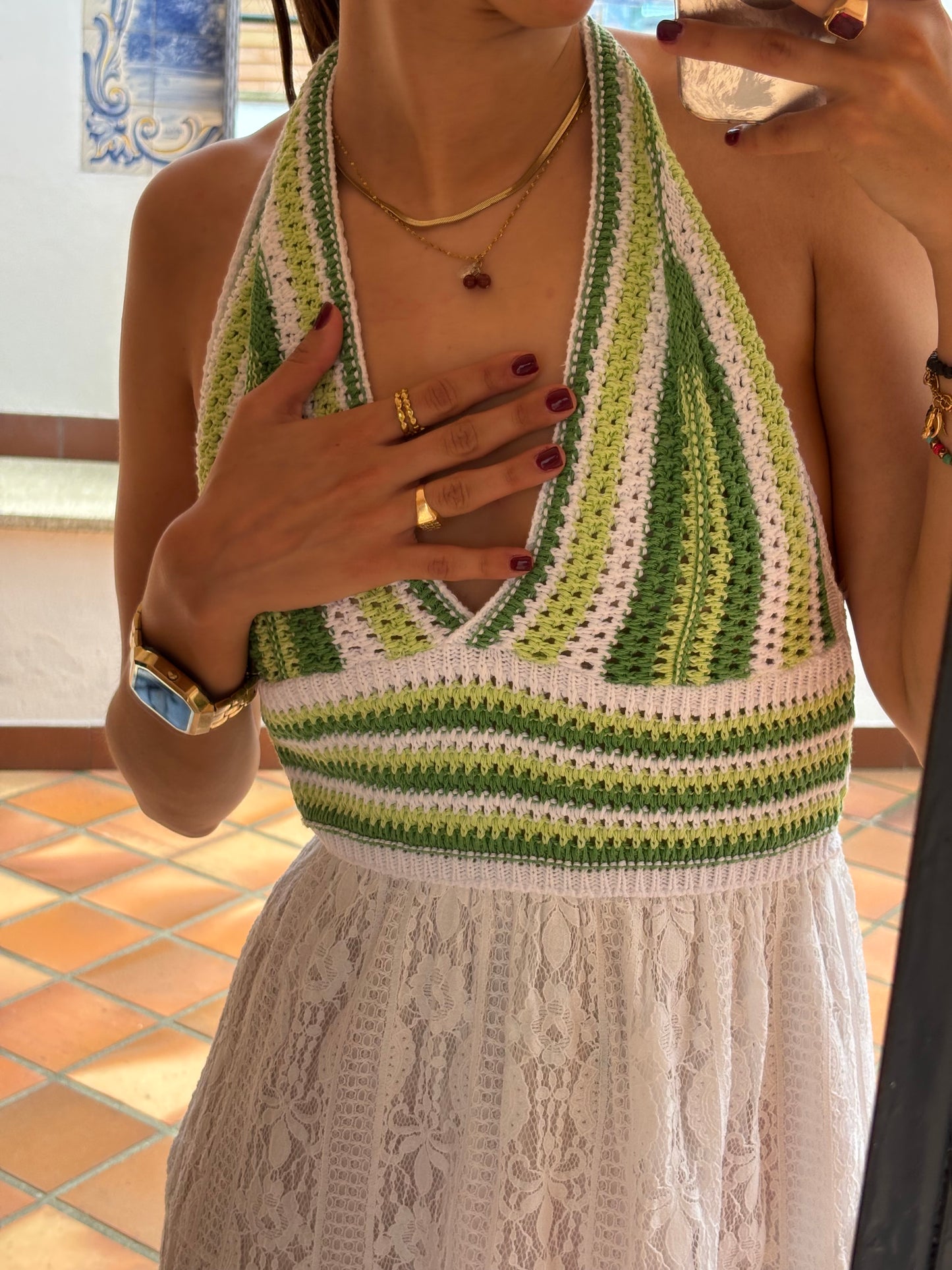 Vestido Halter Crochet e Renda