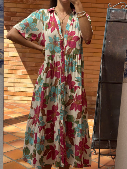 Vestido Midi Floral Estampado Tropical