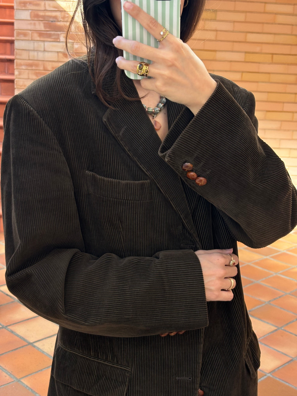 Blazer Castanho em Bombazine de Algodão