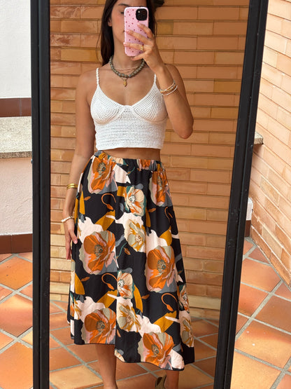 Saia Midi Estampado Floral Abstrato