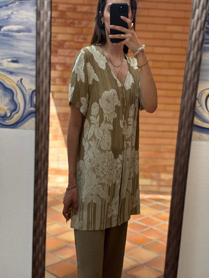 Camisa Verde Floral Vintage