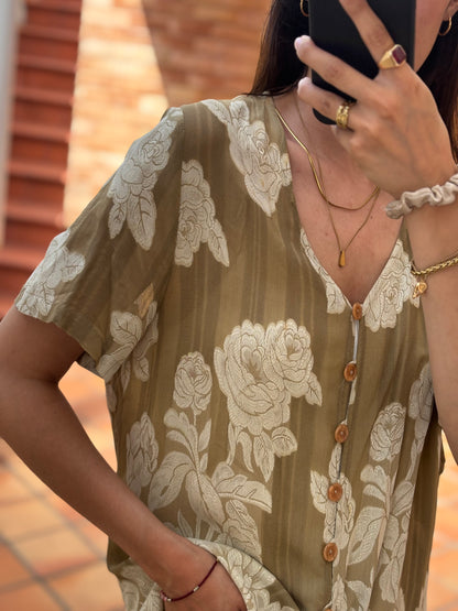 Camisa Verde Floral Vintage