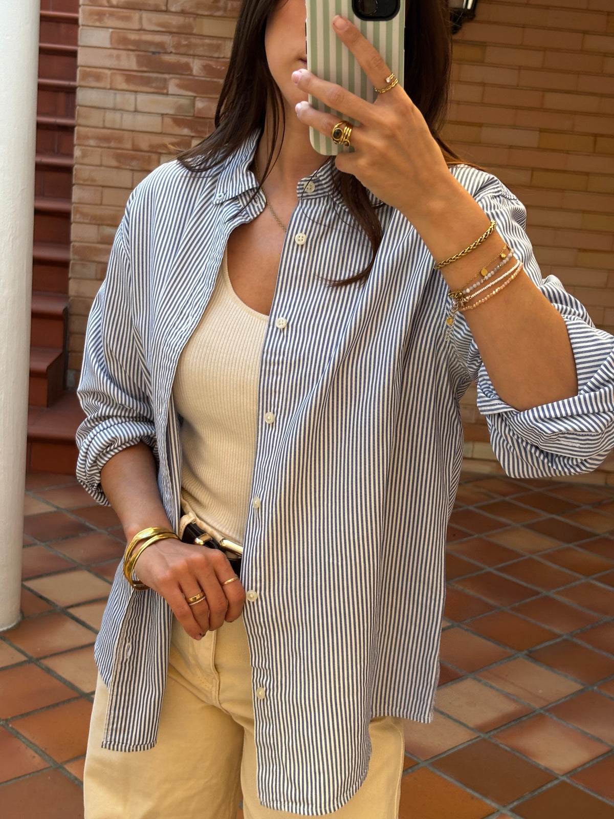 Camisa Riscas Azul e Branco Springfield