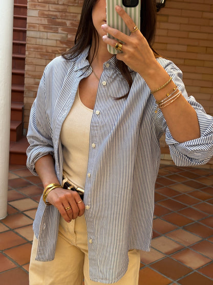 Camisa Riscas Azul e Branco Springfield