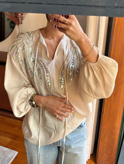 Blusa Mochy 100% Algodão com Missangas