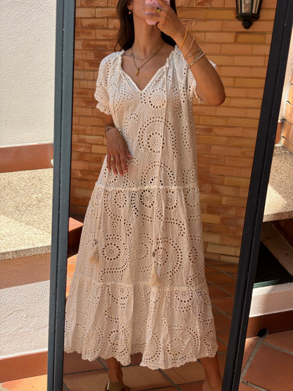 Vestido Maxi Branco Bordado