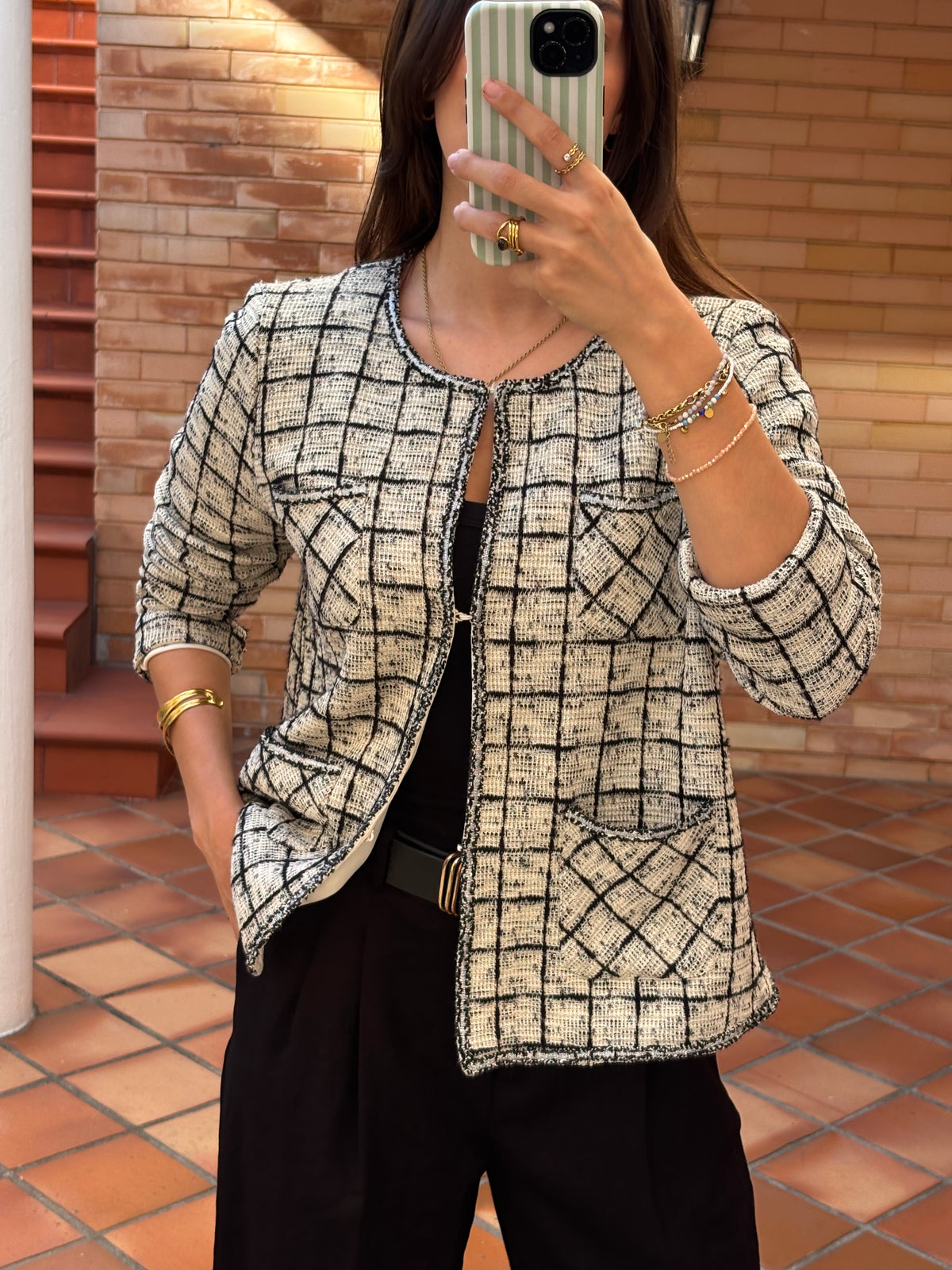 Blazer Xadrez Creme E Preto
