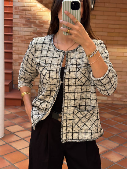 Blazer Xadrez Creme E Preto