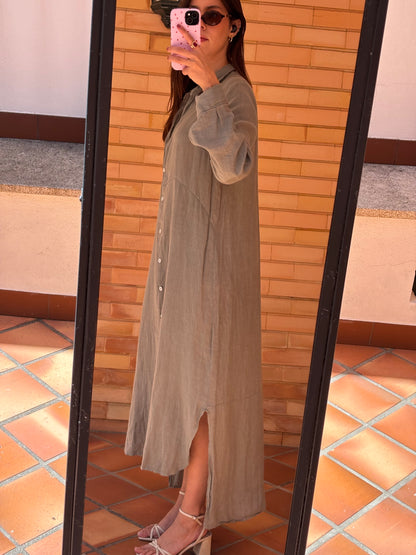 Vestido Camiseiro Maxi Linho Italiano
