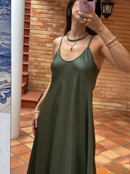 Vestido Cetim Verde Musgo