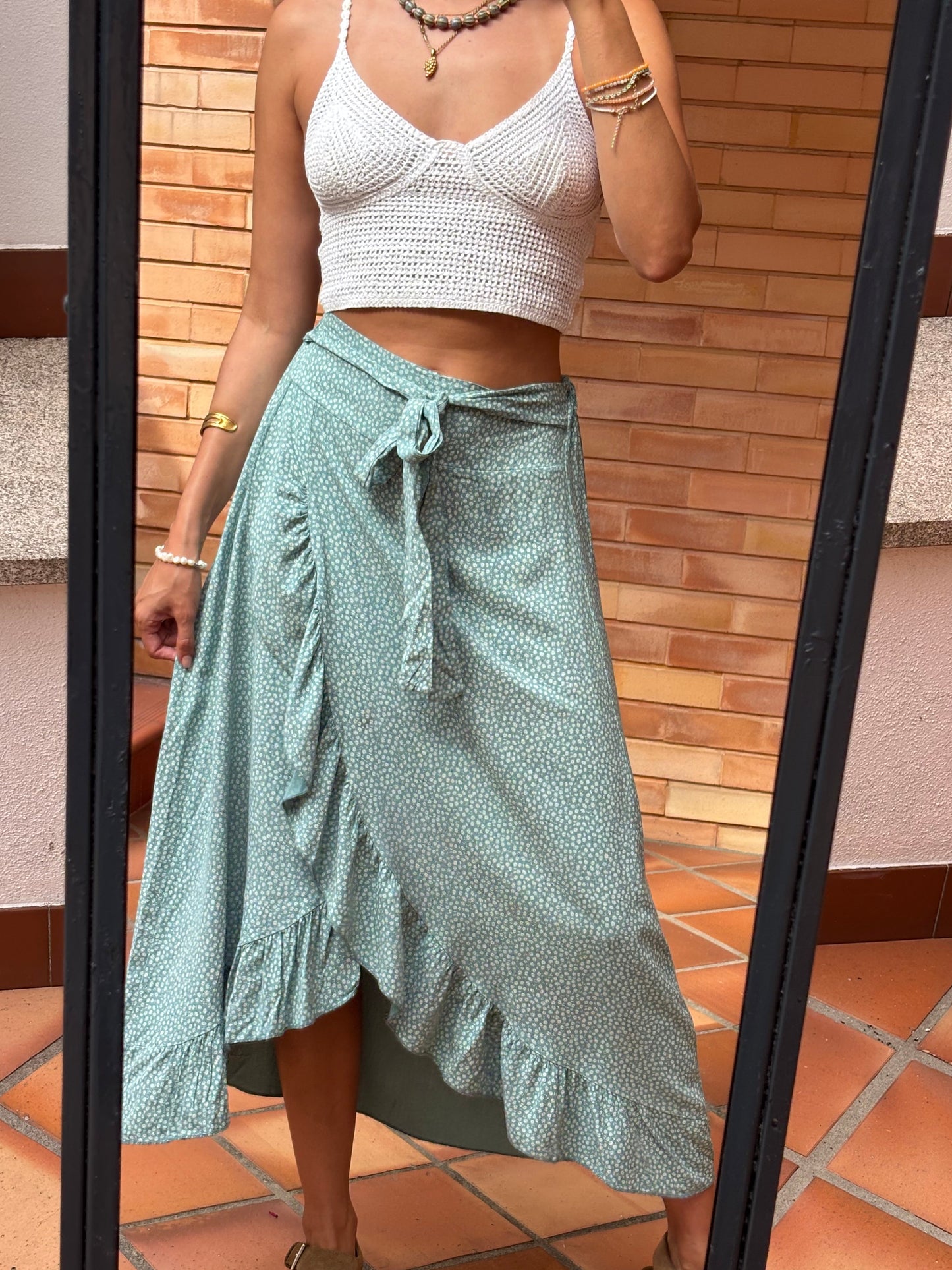Saia Turquesa Estampada Floral