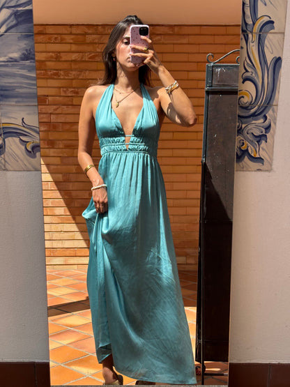Vestido Turquesa Acetinado