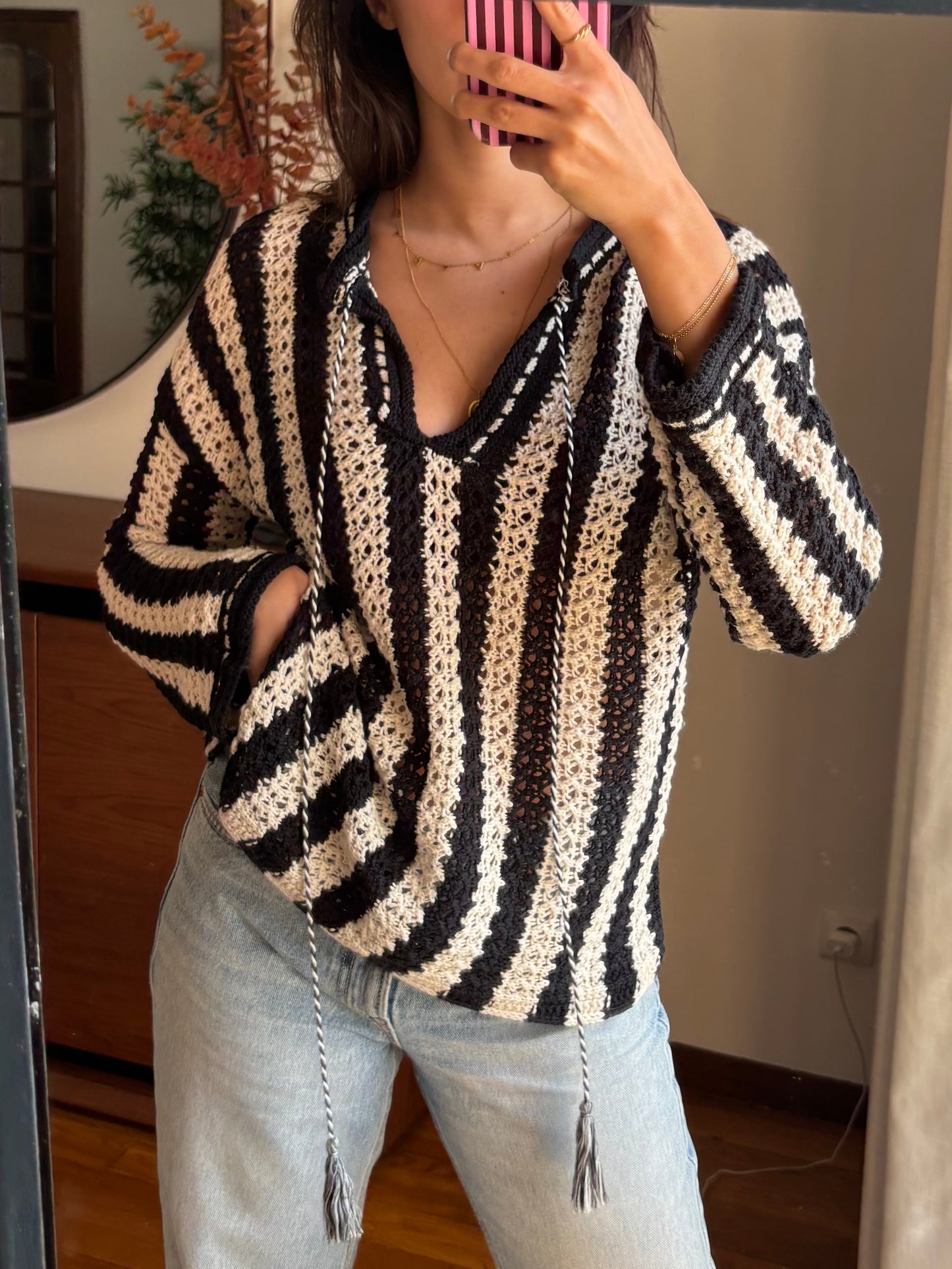Blusa Crochet Mistura de Algodão