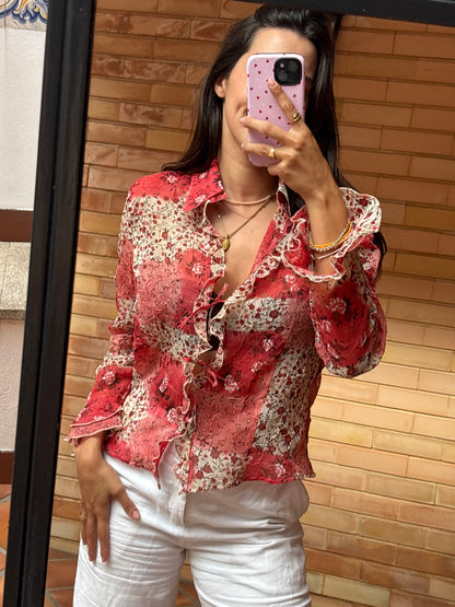 Camisa Estampado Floral Vermelho