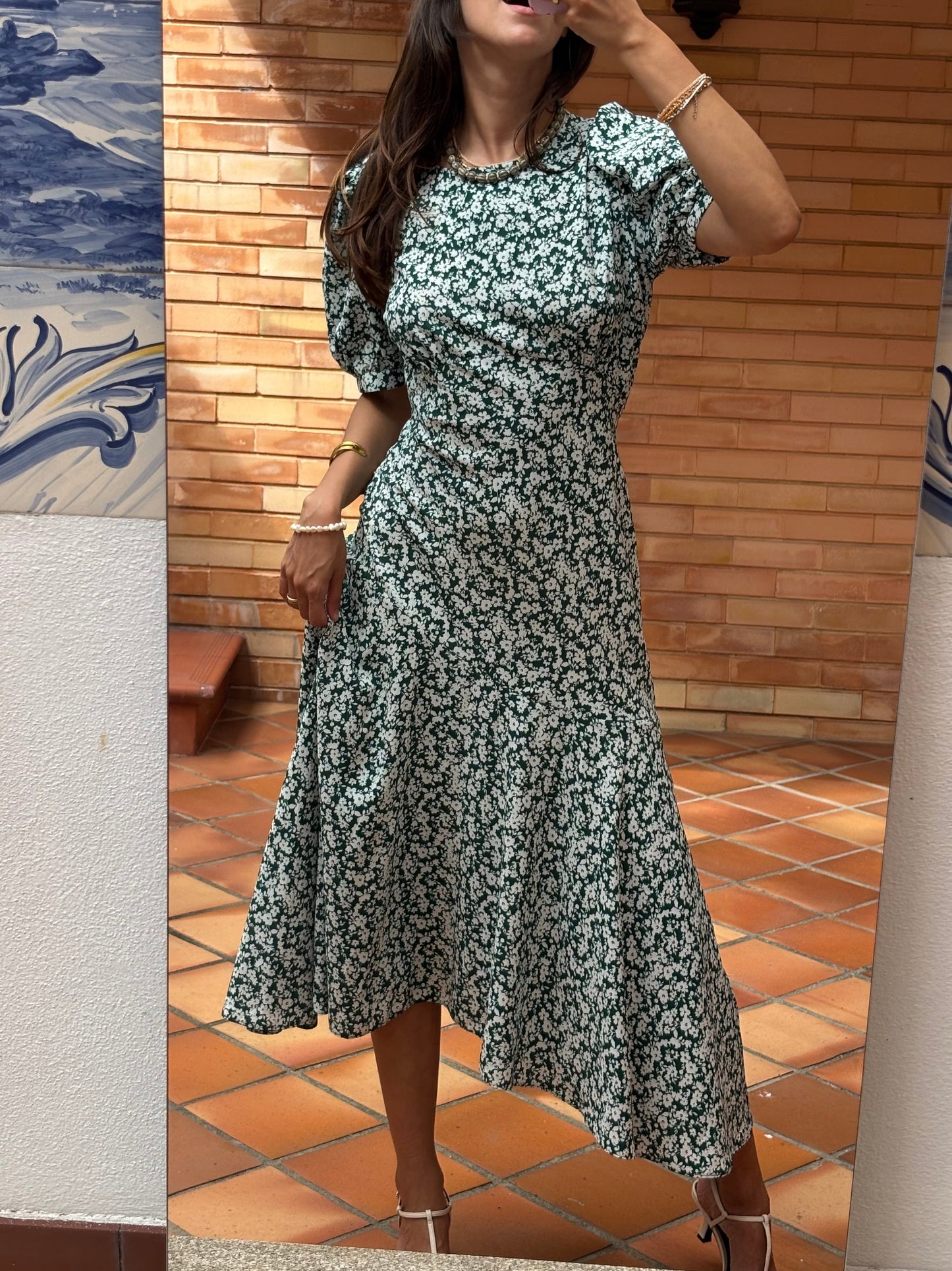 Vestido Floral Verde Midi