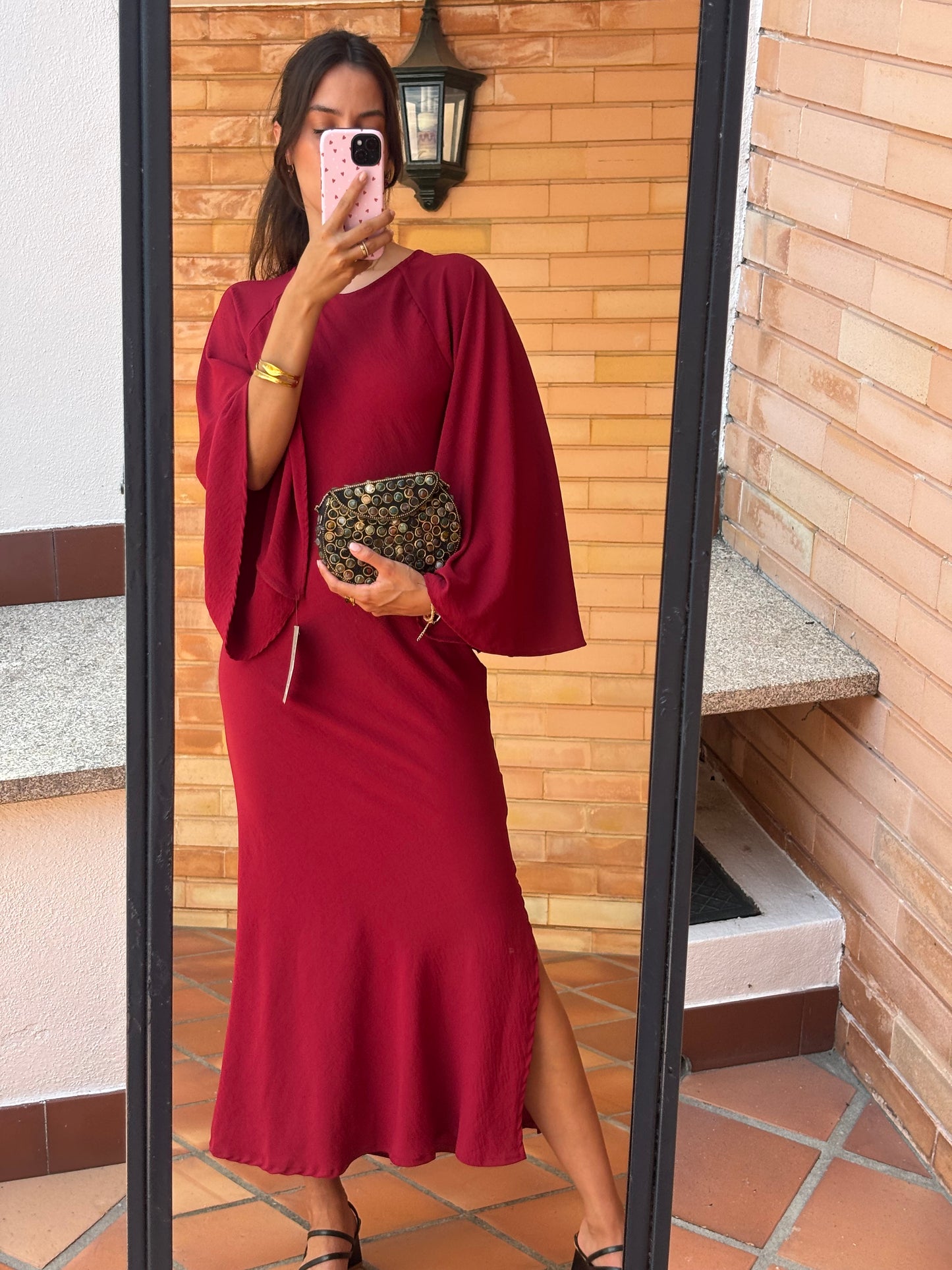 Vestido Bordô Manga Ampla