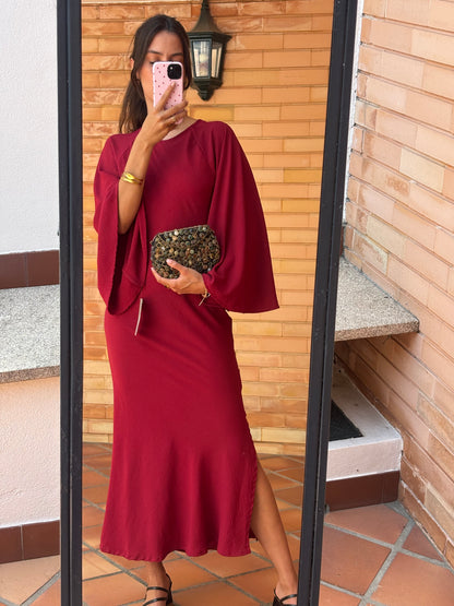 Vestido Bordô Manga Ampla