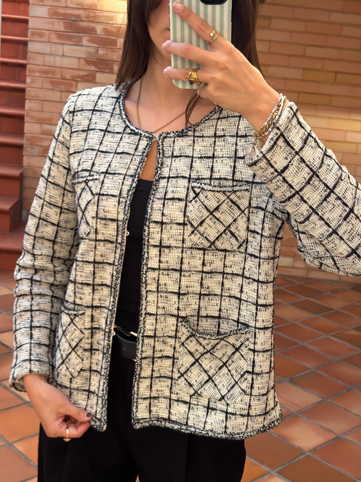 Blazer Xadrez Creme E Preto