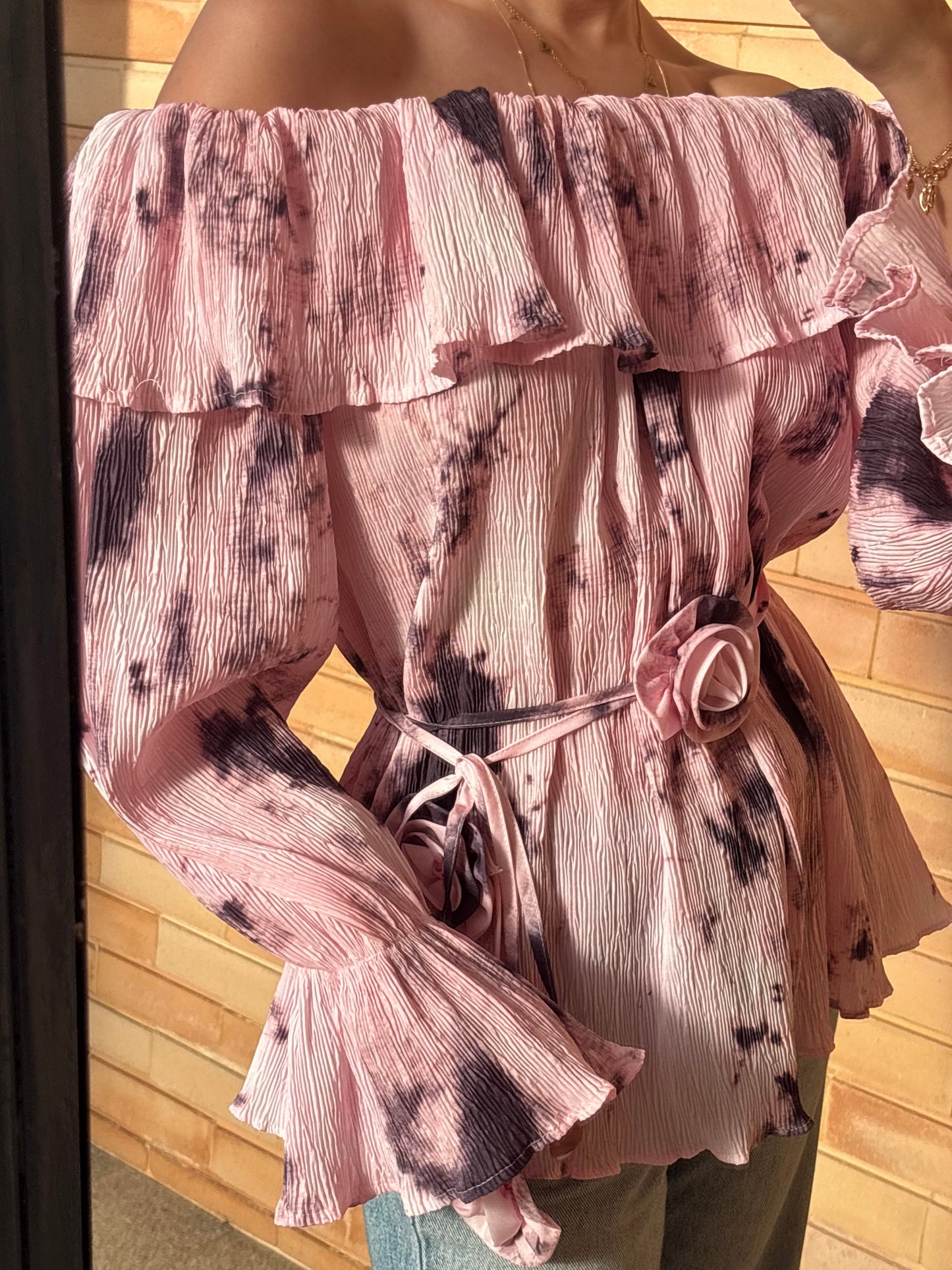 Blusa Off-Shoulder Rosa Tie-Dye