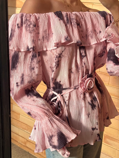 Blusa Off-Shoulder Rosa Tie-Dye