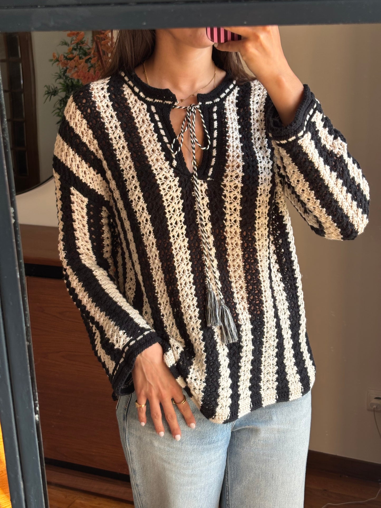 Blusa Crochet Mistura de Algodão