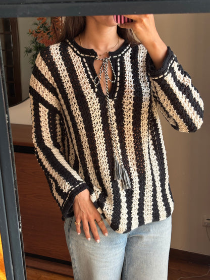 Blusa Crochet Mistura de Algodão