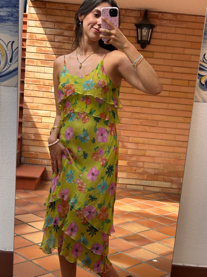 Vestido Verde-Lima 100% Seda Roberto Verino