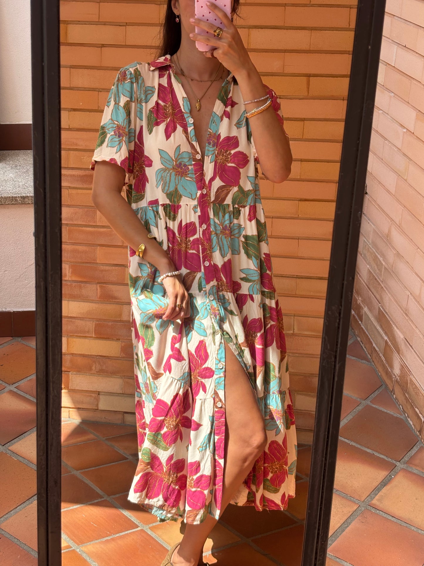 Vestido Midi Floral Estampado Tropical