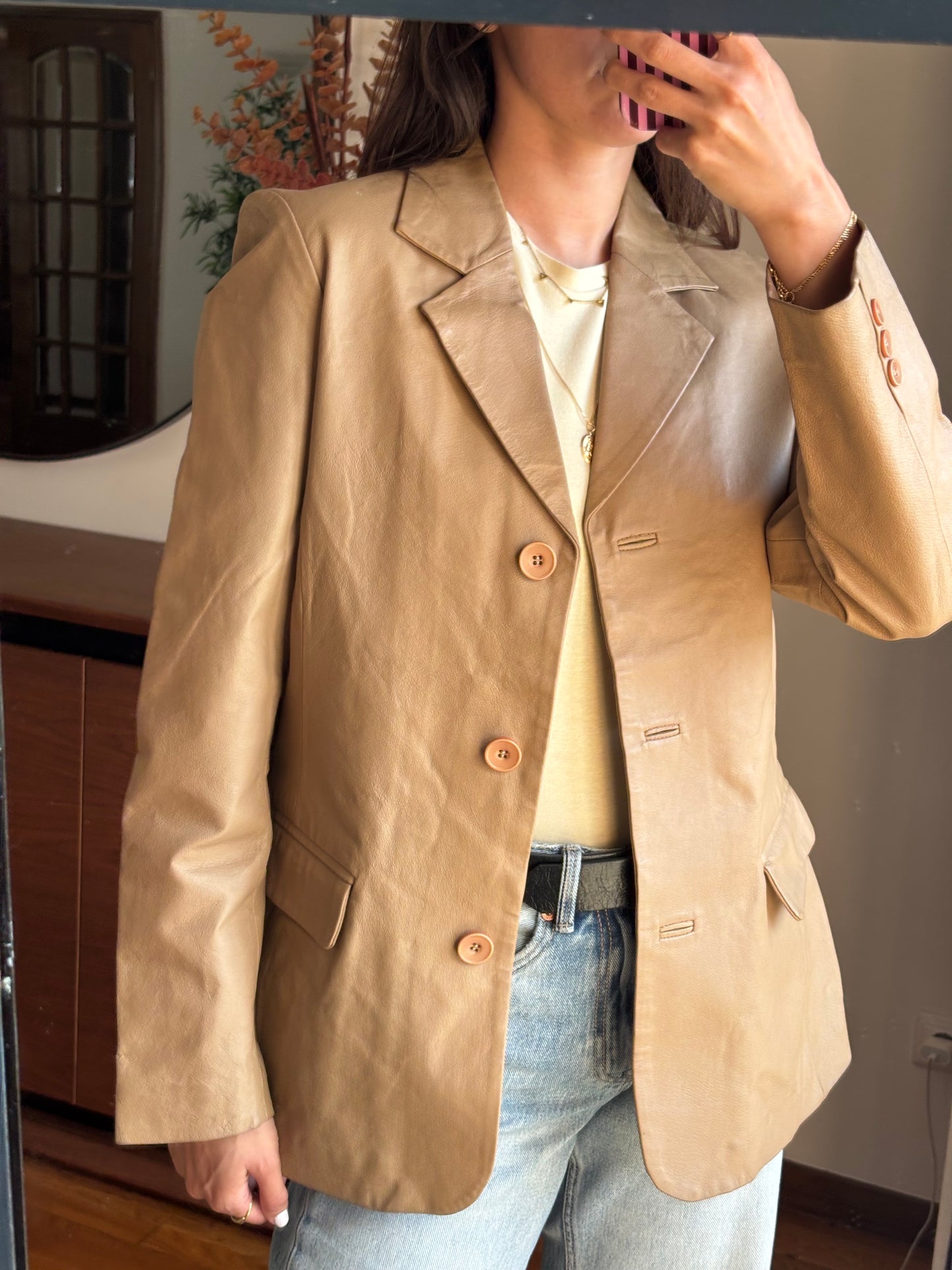 Blazer em Pele Genuína Camel