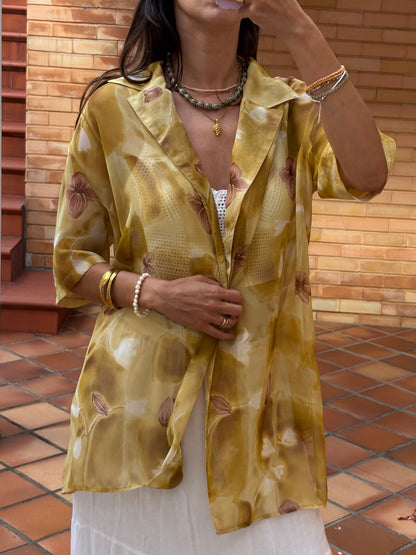 Kimono Floral Aguarela Mostarda