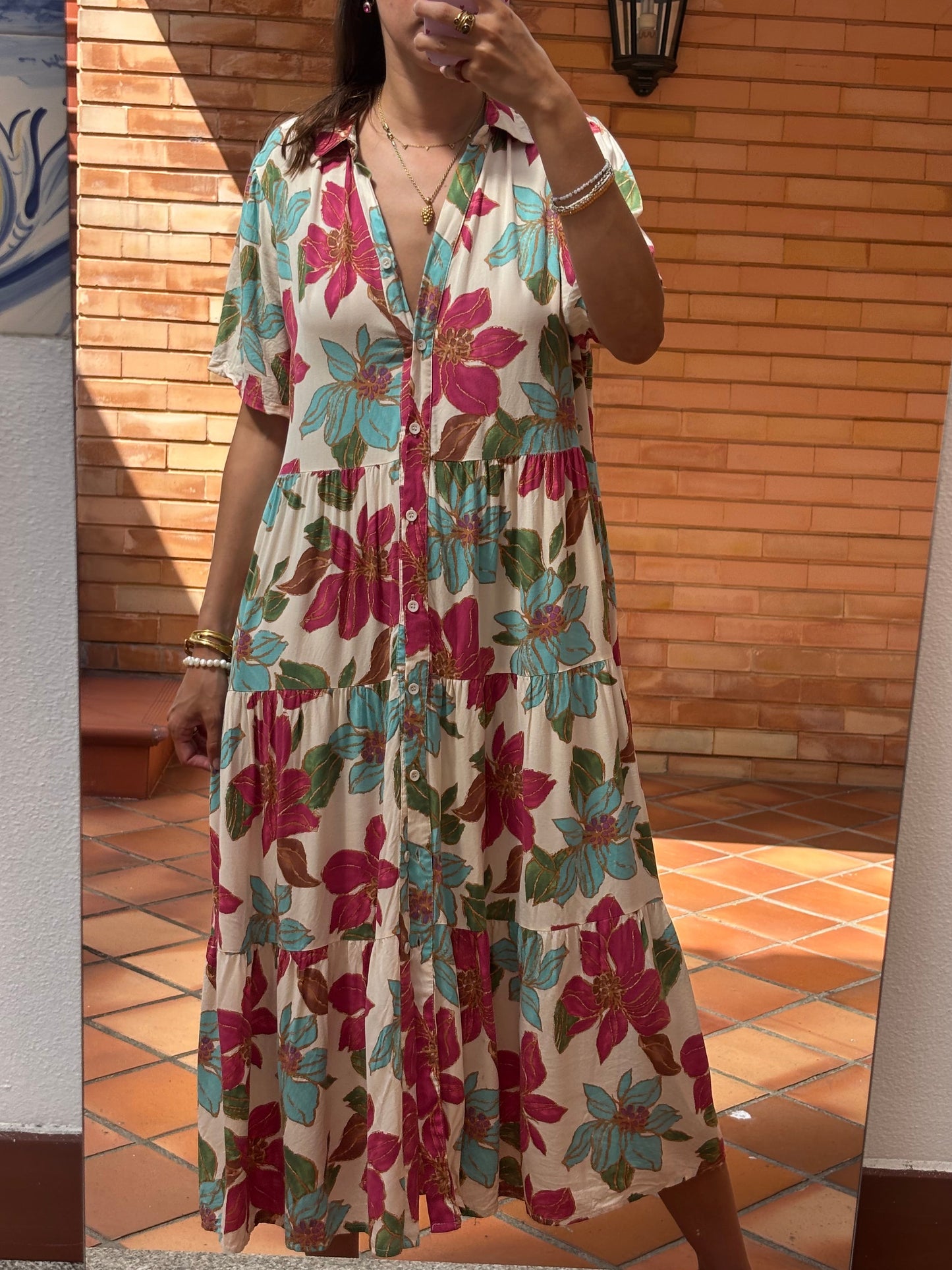 Vestido Midi Floral Estampado Tropical