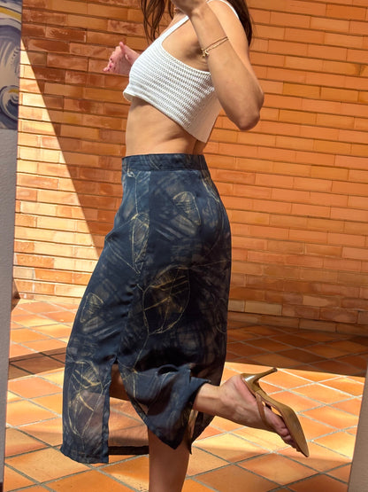 Saia Midi Vintage Azul Escuro