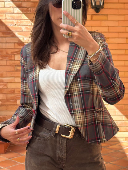 Blazer Rinascimento Xadrez Castanho e Vermelho