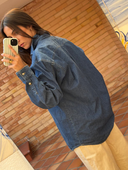 Camisa Denim Azul Escuro Vintage
