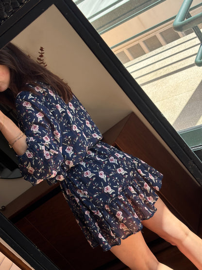 Vestido Boho Floral Azul-Marinho