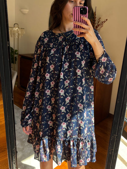 Vestido Boho Floral Azul-Marinho